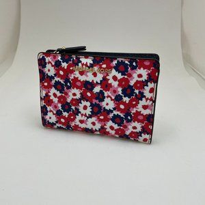 Multicolor Floral Begonia Leather Compact Wallet